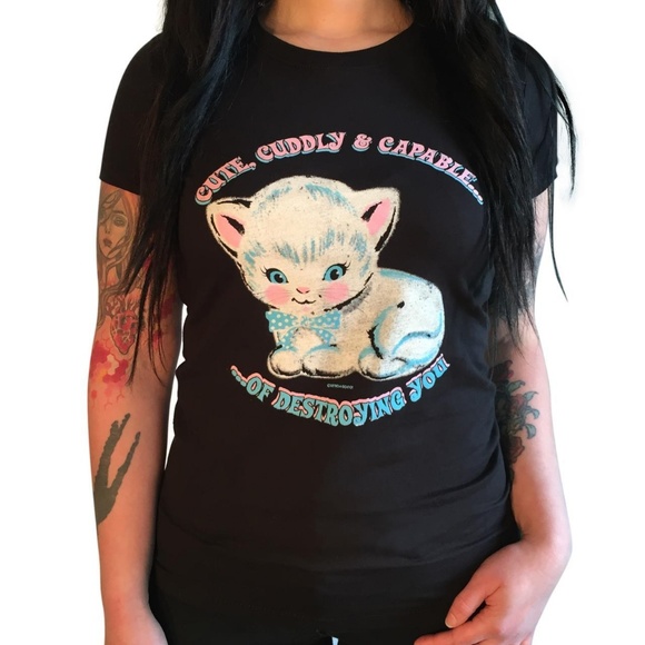 Tops - Cute Cuddly & Capable of Destroying You Black Tee